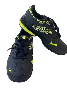 Puma Tazon 6 Fracture FM JR Sneakers Tennis Shoes Boys Size 4.5 New Black Yellow